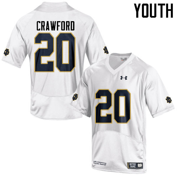 Youth #20 Shaun Crawford Notre Dame Fighting Irish College Football Jerseys-White - Click Image to Close